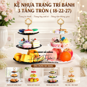 Kệ cupcake nhựa 3 tầng TRÒN 18/22/27