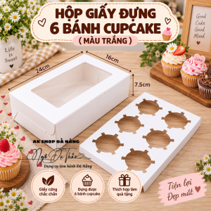 Hộp giấy cupcake 6 bánh ( Màu trắng )