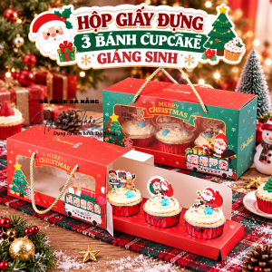 Hộp giấy cupcake 3 bánh GIÁNG SINH