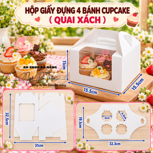 Hộp giấy cupcake 4 bánh QUAI XÁCH