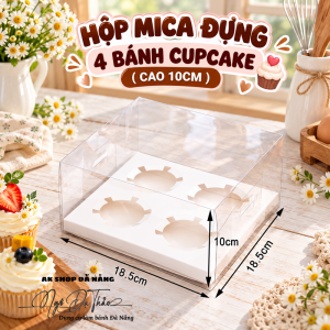 Hộp mica cupcake 4 bánh - Cao 10cm