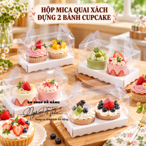 Hộp mica cupcake 2 bánh quai xách