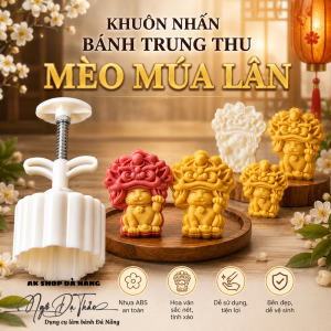 Bộ khuôn nhấn bánh trung thu 1 mặt MÈO MÚA LÂN