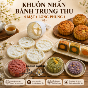 Bộ khuôn nhấn bánh trung thu 4 mặt LONG PHỤNG