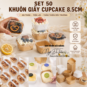 Set 50 khuôn giấy cupcake vuông 8.5cm +  nắp