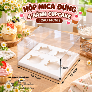 Hộp mica cupcake 4 bánh - Cao 14cm