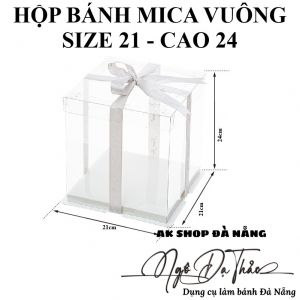 Hộp mica đựng bánh VUÔNG size 21 - Cao 24