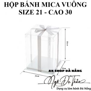 Hộp mica đựng bánh VUÔNG size 21 - Cao 30