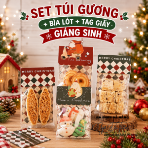 Set 10 túi gương cookie 9*18 +  tag + bìa lót  GIÁNG SINH