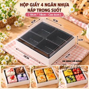 Hộp giấy mica khay nhựa 4 ngăn đế đen size 18cm