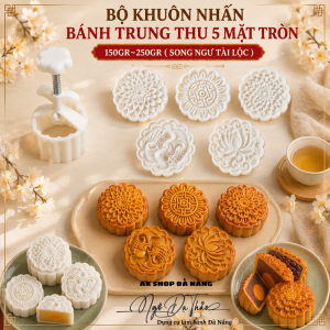 Bộ khuôn nhấn bánh trung thu 5 mặt tròn SONG NGƯ TÀI LỘC