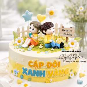Cặp đôi xanh vàng ngồi ( nhựa đặc )