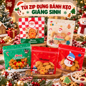 Set 10 túi zip nhựa Giáng sinh đựng bánh kẹo 13.5*33.5