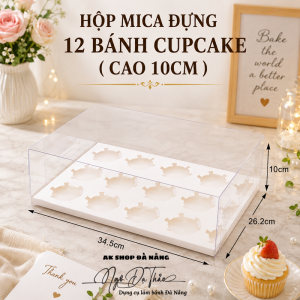 Hộp mica cupcake 12 bánh - Cao 10cm